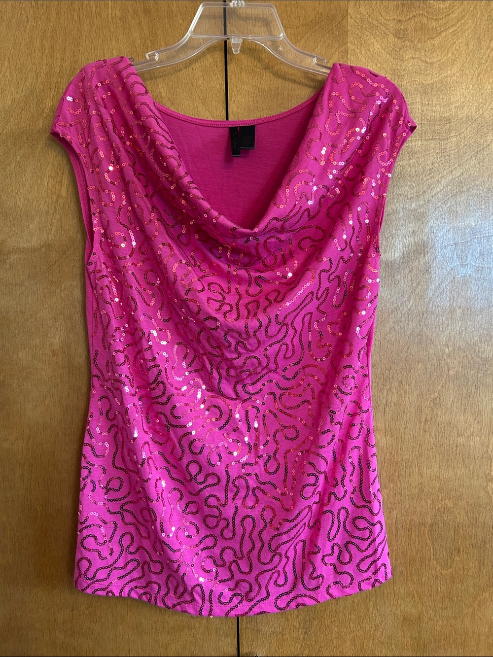 Women’s Pink Sequin Cowl Neck Top